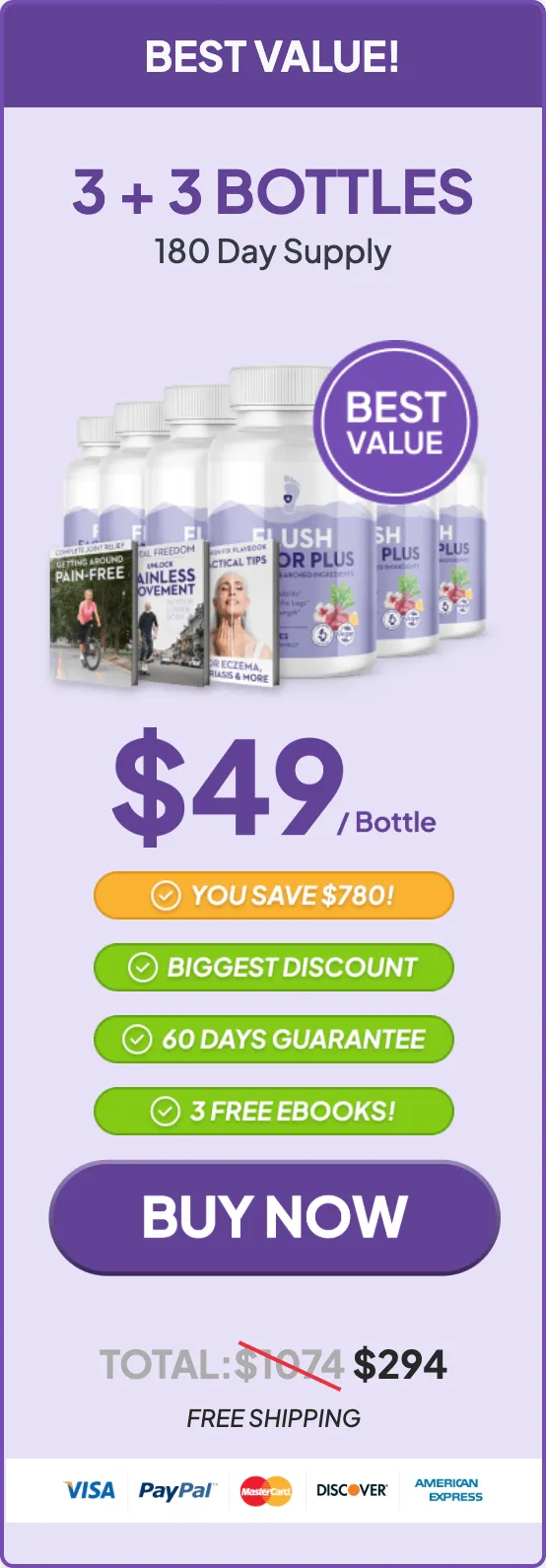 Flush Factor Plus 3 plus 3 bottle 180 day best value pack