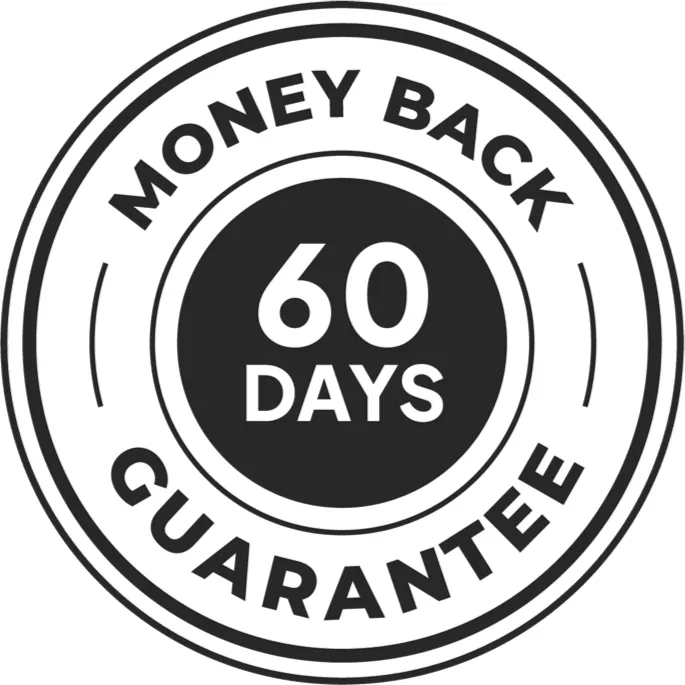 Flush Factor Plus 60 day money back guarantee badge